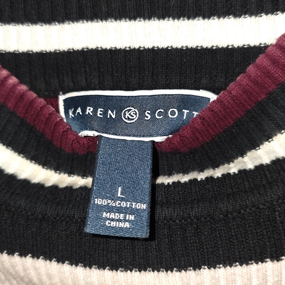 Karen Scott Women's Striped Sweater - Pink, Black, White, Brown - Picture 5 of 8